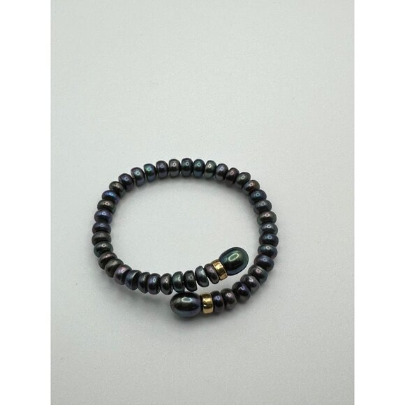 Handcrafted Black Pearl Beaded Wrap Bracelet With Gold Accents - Picture 1 of 5
